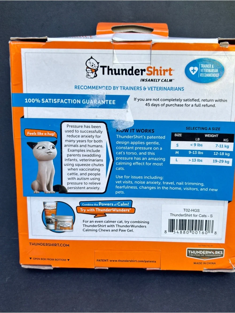 Cat Anxiety Thunder Shirt Size S Solid Gray Small Under 9 lbs Calming Vet Visits